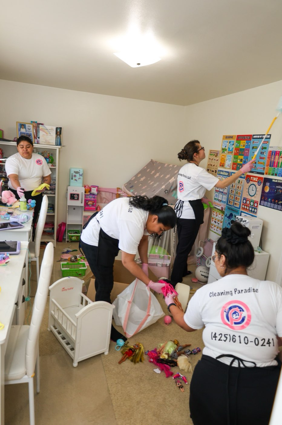House cleaning team tidying a kids' playroom in Lynnwood, WA
